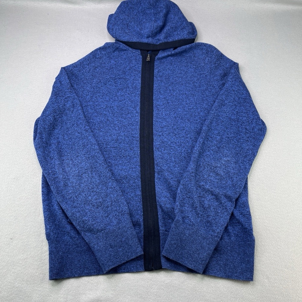 Banana Republic Mens Blue Marled Full Zip Knit Hoodie Sweater Size Large